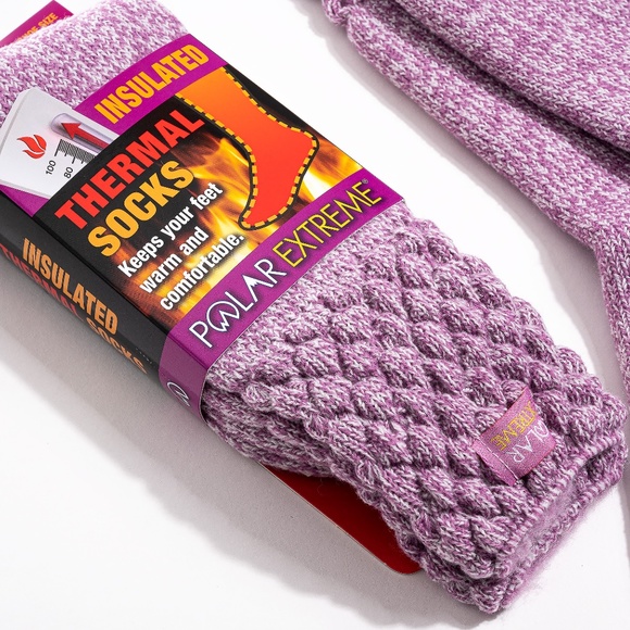 Marled Pink Textured Insulated Thermal Crew Socks - Picture 4 of 4